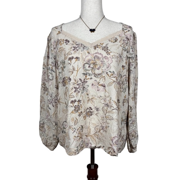 Maurices Tops - Women’s Floral Boho Cottagecore Blouse XL Lace Trim Prairie Peasant Fairycore